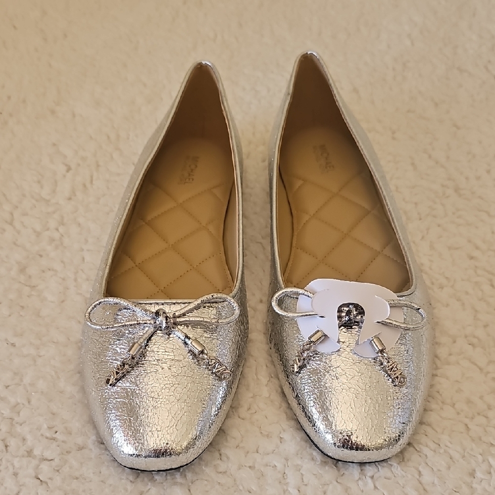 Michael Kors Nori Flex Silver Metallic Ballet Flats, Size 9.5